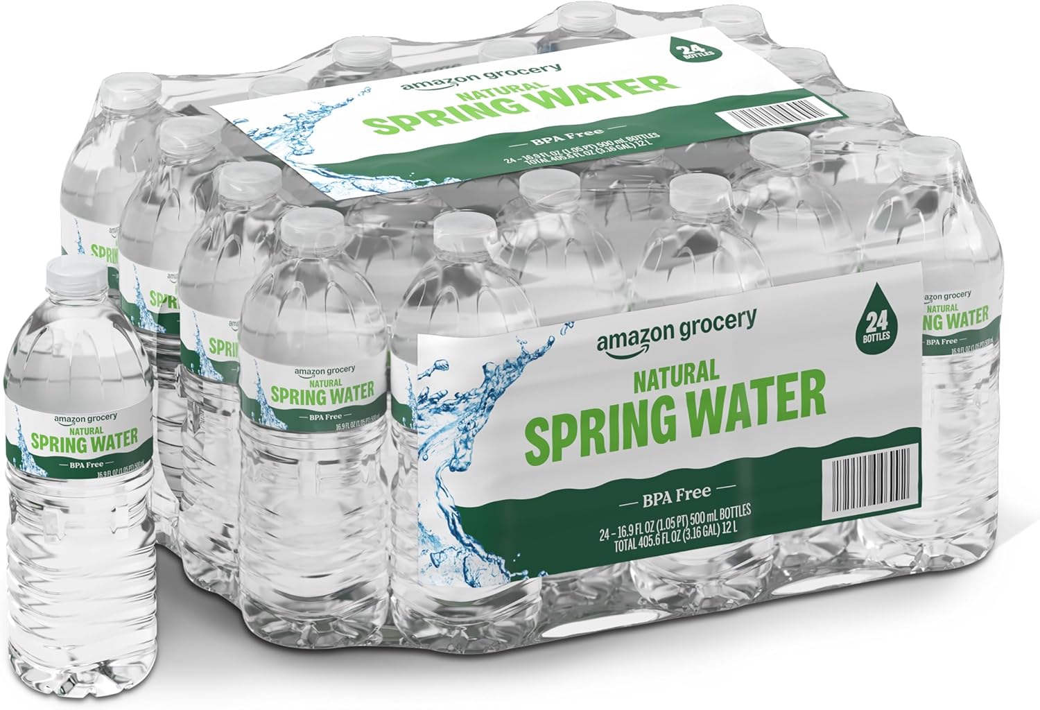 Amazon Grocery, Natural Spring Water, 16.9 Fl Oz (Pack of 24)