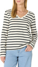 Amazon Essentials Women's 100% Cotton Regular-Fit Long-Sleeve V-Neck T-Shirt