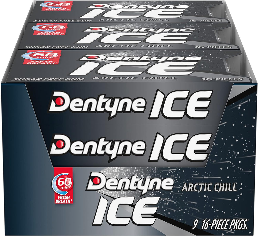 Dentyne Ice Arctic Chill Sugar Free Gum, 9 Packs of 16 Pieces (144 Total Pieces)