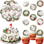 36PCS Edible Merry Christmas Cupcake Toppers Wafer Paper Holly Jolly Cupcake Toppers Holly Leaves Berry Cake Picks for Christmas Theme Party Baby Shower Birthday Supplies