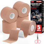 5 Rolls Kinesiology Tape, 2 inch x 16.4 Feet Waterproof Athletic Tape, Uncut Kinetic Tape, Muscle Tape, Sports Tape, Knee Tape for Exercise and Daily Use - Skin Color