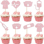 Rsstarxi 24 Pack Nurse Cupcake Toppers Nurse Decorations for Party Nursing Cupcake Picks Nurse Graduation Cake Decorations for Medical Rn Nurse Grad Themed Birthday Party Decorations Pink, Design 4