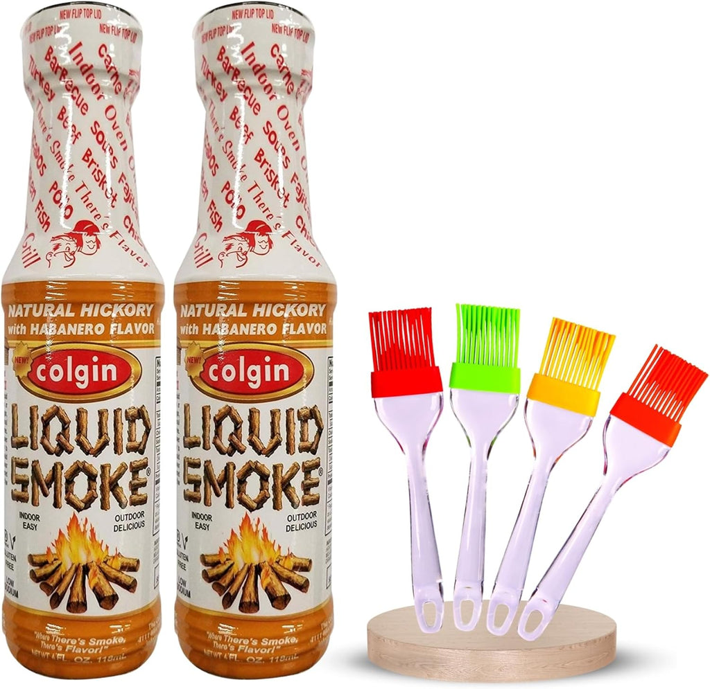2x Colgin Authentic Hickory/Habanero Liquid Smoke 4 oz Bundle with Basting Brush – Smoky and Spicy Flavor for Meats, Sauces & More – Colgin Liquid Smoke for Cooking – Gift Set (3 Items)