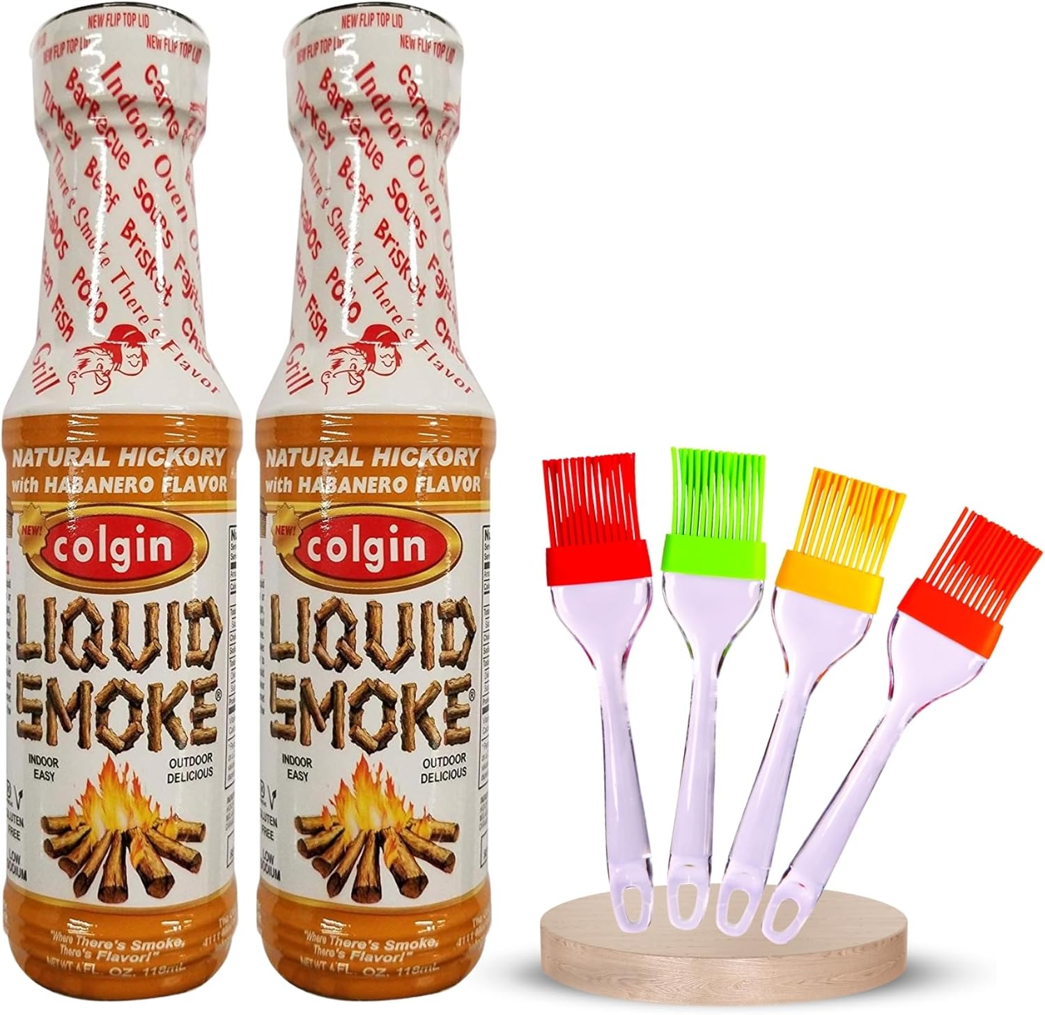 2x Colgin Authentic Hickory/Habanero Liquid Smoke 4 oz Bundle with Basting Brush – Smoky and Spicy Flavor for Meats, Sauces & More – Colgin Liquid Smoke for Cooking – Gift Set (3 Items)