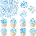 Gyufise 50Pcs Edible Snowflake Cupcake Cake Toppers Wafer Paper Snowflake Cake Decorations for Christmas Winter Frozen Theme Party Supply Decoration Multi Blue