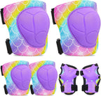 FIODAY Knee Pads for Kids Adjustable Kids Knee Pads and Elbow Pads with Wrist Guard for Girls Roller Skates Cycling Bike Skateboard Scooter Knee Pads, 3-8 Years,Rainbow Mermaid