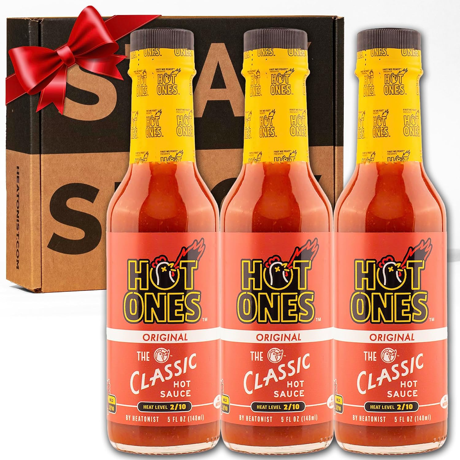 Hot Ones The Classic Hot Sauce Made With Natural Ingredients & Strong Flavors From Organic Chile De Arbol Peppers, 5 fl oz Bottle (3-Pack)