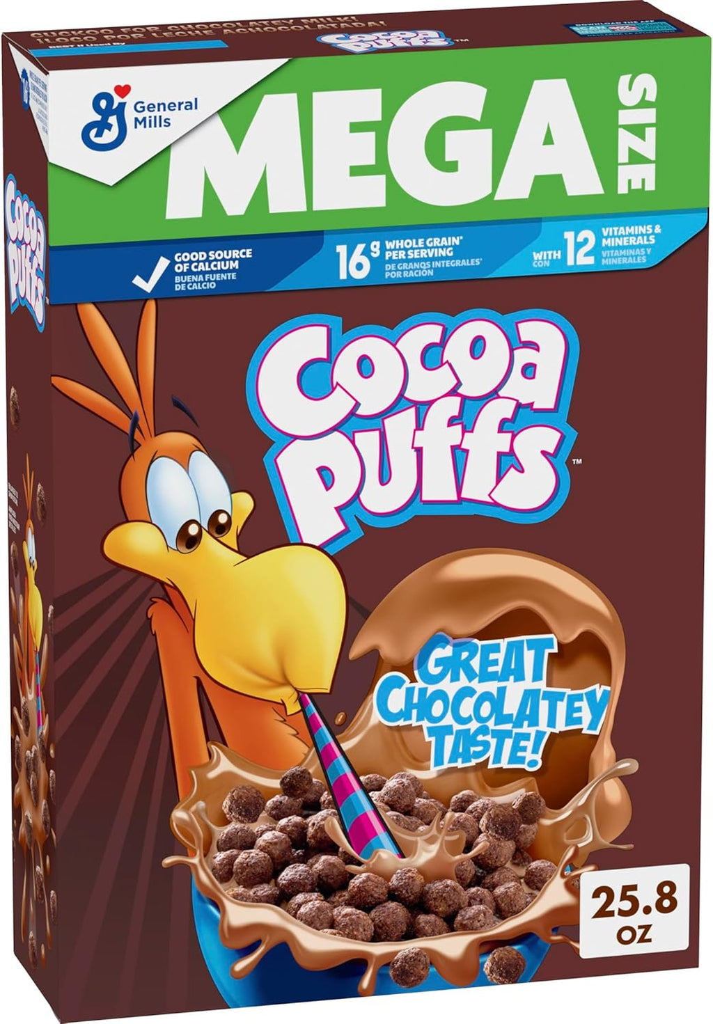 Cocoa Puffs, Chocolatey Breakfast Cereal, Made with Whole Grain, Mega Size, 25.8 oz