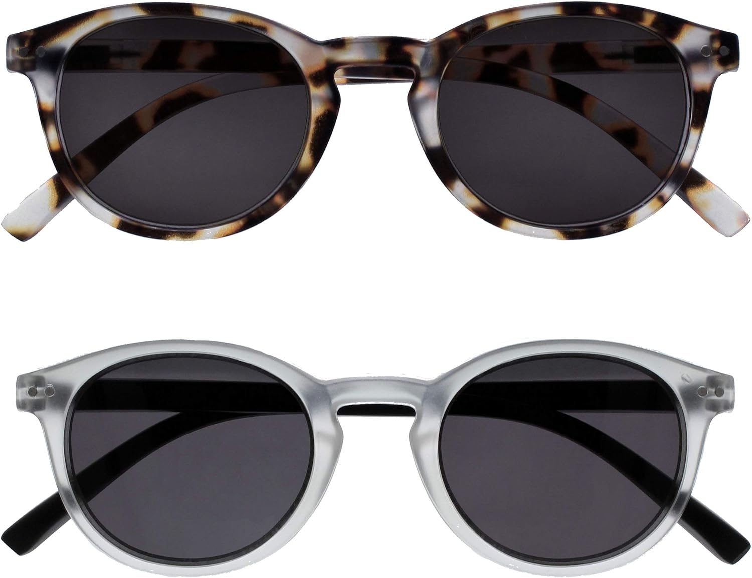 OPULIZE ZEN Reading Sunglasses for Women Men,Tinted Lens with UV400 Protection,Scratch Resistant Round frame with Spring Hinges, Light Brown Tortoiseshell,Clear Crystal Black +3.5 (Pack of 2)