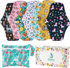 PHOGARY Reusable Menstrual Pads for Heavy Flow with Wet Bag, Sanitary Pads Set with Wings for Women, Washable Overnight Cloth Panty Liners (7 in 1, Style I)