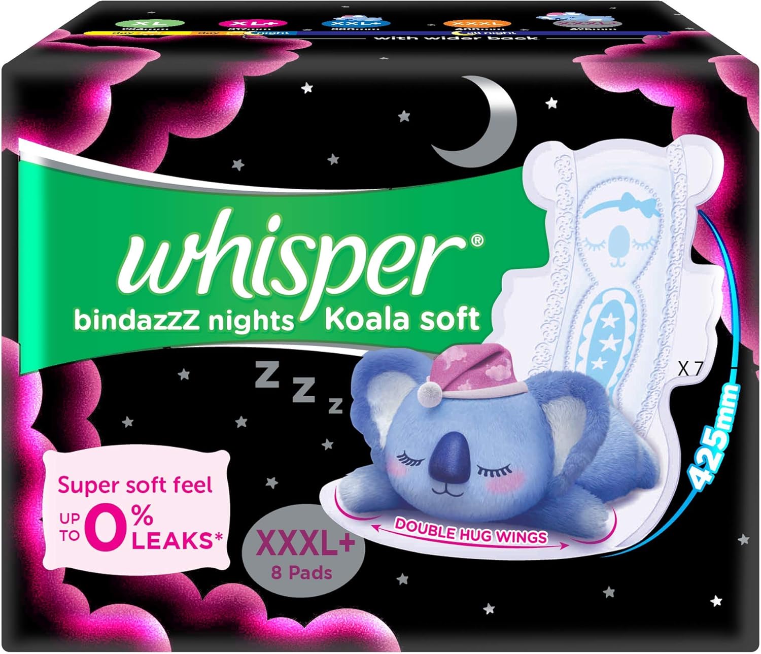 Whisper Ultra Night Sanitary Pads for Women, XXXL+ 8 Napkins