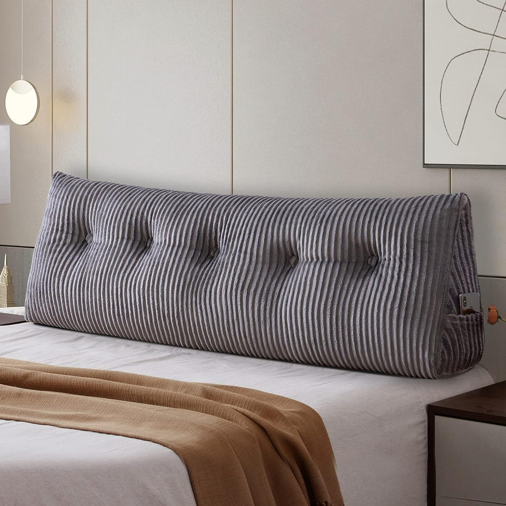 SLIGUY Large Headboard Pillow, Headboard Wedge Pillow Bed Rest Reading Pillow Bolster Triangular for Sitting in Bed-Backrest Positioning Support Long Pillow for Daybed (Queen:59x8x20 Inches,Grey)