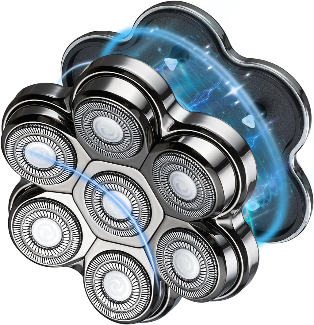 Magnetic Head Shaver Replacement Heads 7 Double Ring Waterproof Rotary Razor Blades for Bald Men Compatible with Freebird wyklaus shpavver (Silver)