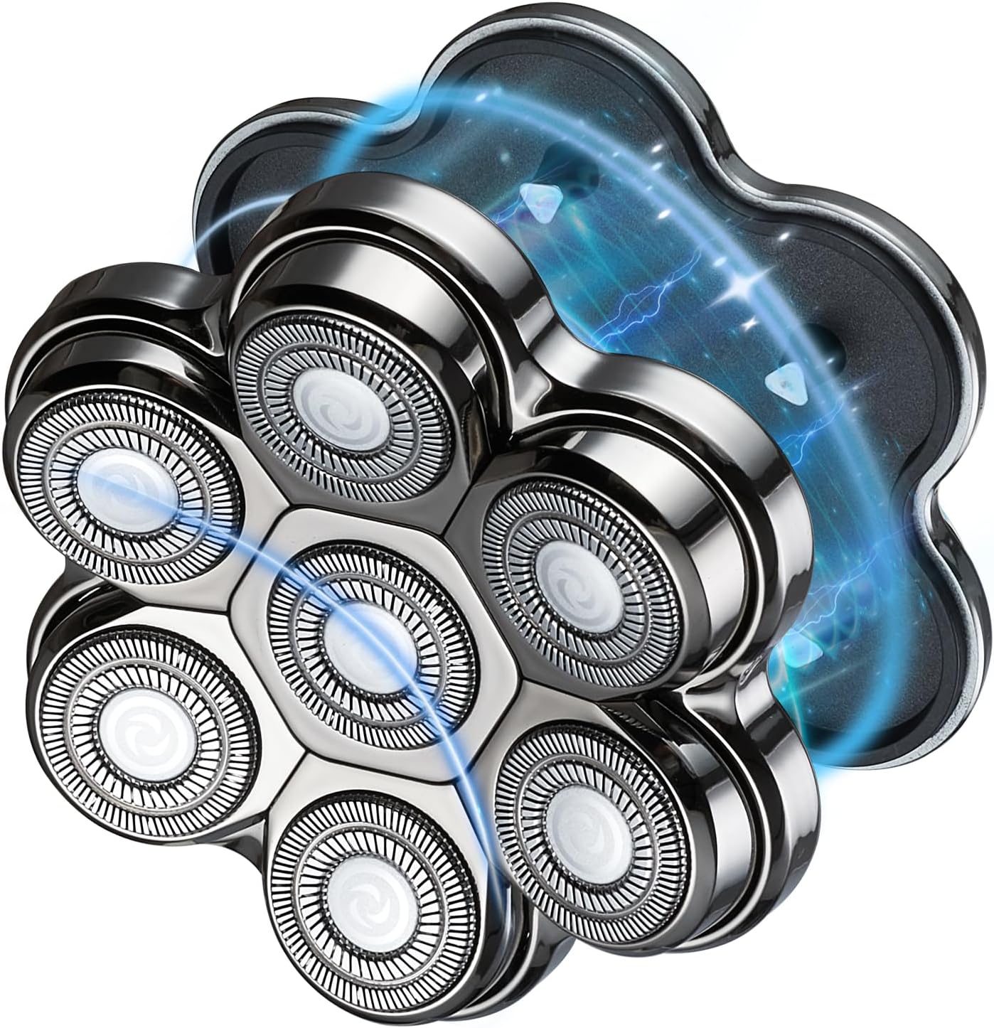 Magnetic Head Shaver Replacement Heads 7 Double Ring Waterproof Rotary Razor Blades for Bald Men Compatible with Freebird wyklaus shpavver (Silver)