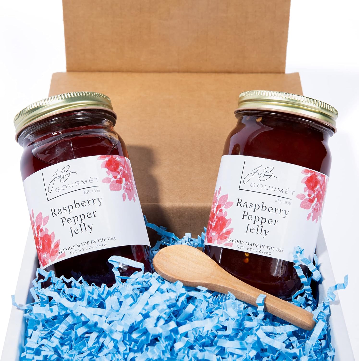 JoeB Gourmet Raspberry Red Pepper Jelly, 2 Pack - 9 Ounces Each Jar, Sweet With a Mild Spicy Pepper Flair, Pepper Jelly for Cream Cheese, Small Batch USA