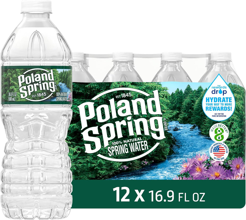 Poland Spring Brand 100% Natural Spring Water, plastic bottles,16.9 Fl Oz (Pack of 12)