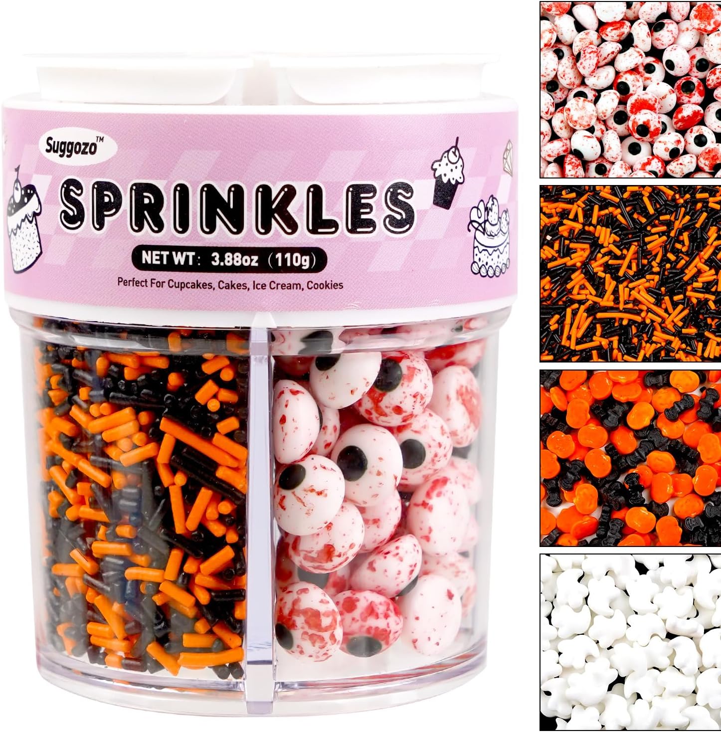 Halloween Sprinkles, Edible Halloween Sprinkles for Cake Decorating, Cake Decoration & Cupcake Topper, 110g/3.88oz
