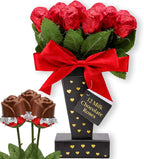 Mother's Day Chocolate Roses Gift Box, A Dozen Belgian Milk Chocolate Roses in Red Foils, Individually Wrapped Chocolate Candy Food Gift, Edible Flower Bouquet Gift Basket for Her, Mother, Wife