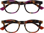 OPULIZE AVA Reading glasses for Women Men,Scratch Resistant Round frame with Spring Hinges, Brown Tort Purple,Brown Tort Red +3 (Pack of 2)