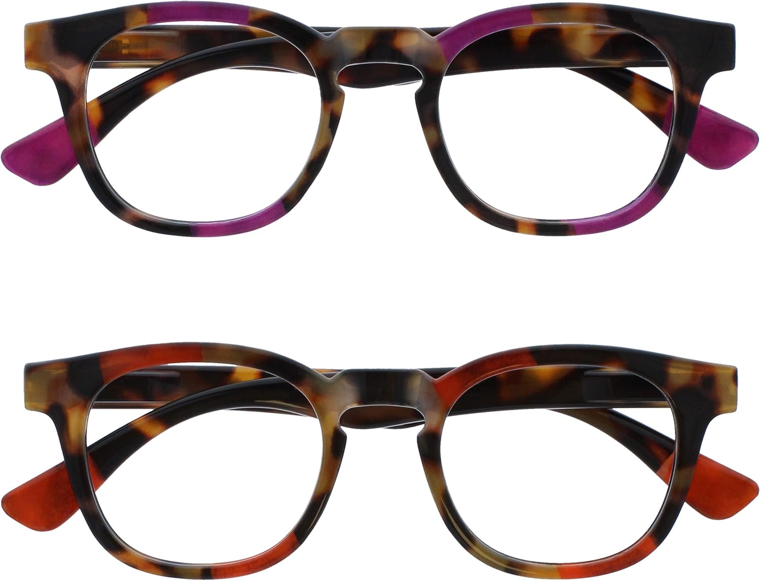OPULIZE AVA Reading glasses for Women Men,Scratch Resistant Round frame with Spring Hinges, Brown Tort Purple,Brown Tort Red +1 (Pack of 2)