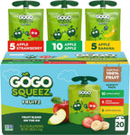 GoGo squeeZ No Sugar Added Applesauce and Fruit Puree Variety Pack, Apple, Banana & Strawberry, 3.2 oz Pouches (Pack of 20), Fruit Snacks for Kids, Gluten Free, Nut Free, Recloseable Cap, BPA Free