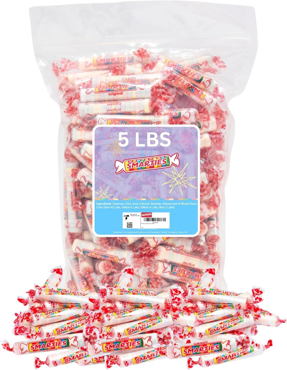 Smarties Candy Bulk Rolls Original Flavor - Gluten & Vegan Free - Classic Sweetness From Family Owned Company Since 1949, Peanut Free & Dairy Free - Perfect Halloween Candy - 5 Pound Bag