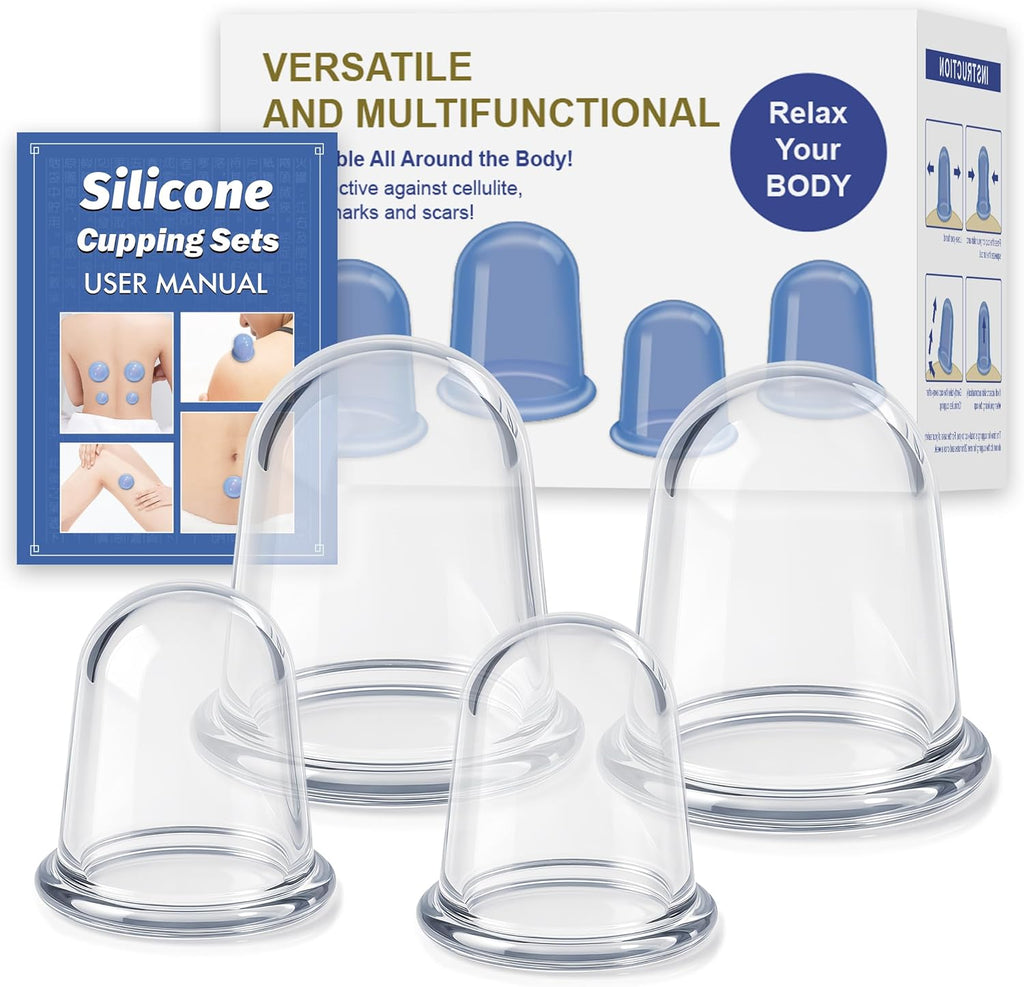 ELERA Silicone Cupping Therapy Set – Transparent Massage Cups in 2 Sizes (2×L & 2×M) for Body Relaxation, Cellulite & Home Wellness (Classic Straight 4-Pack)