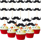 50 Pieces Mustache Cupcake Toppers Mustache Birthday Cake Topper Black Glitter Mustache Dessert Toppers for Baby Shower Kid's Birthday Party Decorations