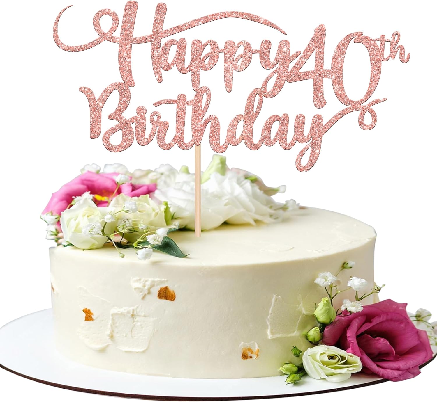 Rsstarxi 1 Pack Happy 40th Birthday Cake Topper Rose Gold Glitter Number 40 Forty Years Old Birthday Cake Pick Decoration For 40th Birthday Celebrating Anniversary Party Supplies.