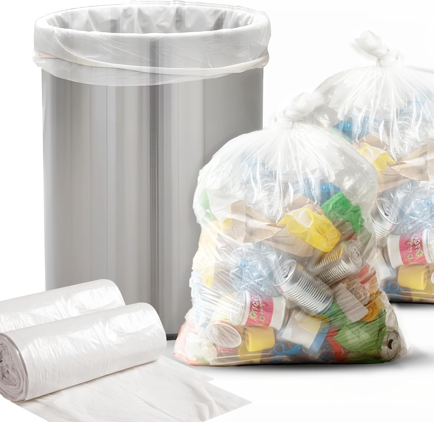 Premium 30-33 Gallon Trash Can Liners 500 Count (33" x 40", 13 Mic) – Strong Multipurpose Clear Trash Bags on Easy-Tear Rolls for Home, Office, Commercial & Industrial Use