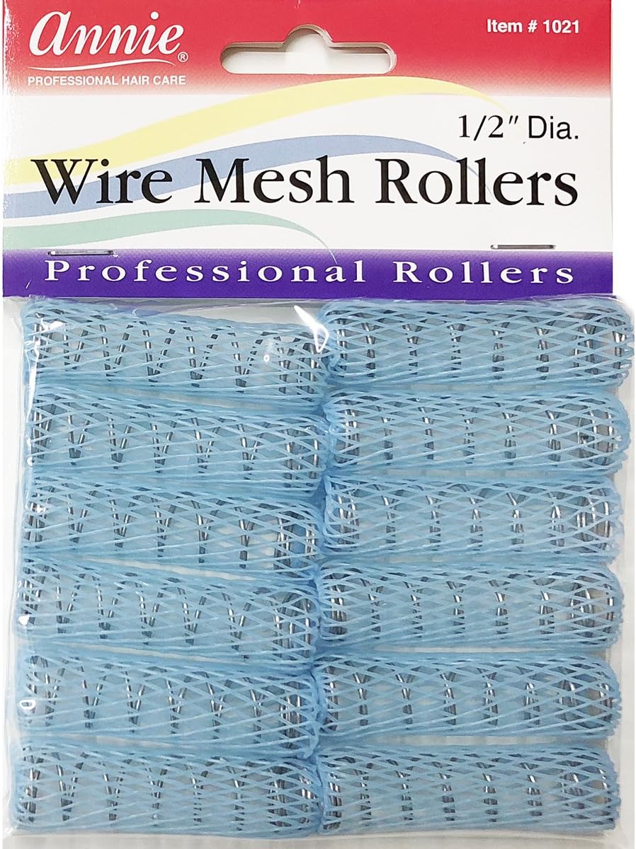 Annie Wire Mesh Rollers – X-Small 1/2 Inch Hair Curlers for Tight Curls & Ringlets, Heatless Styling Tools for Short to Long Hair – 12 Count (Blue)