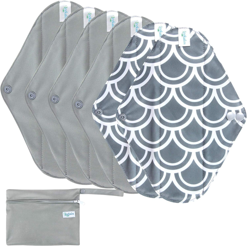 Leekalos Reusable Menstrual Pads - Bamboo Menstrual Cloth Pads | Light Incontinence Pads | Reusable Sanitary Pads - Pack of 6, 1 Cloth Mini Wet Bag
