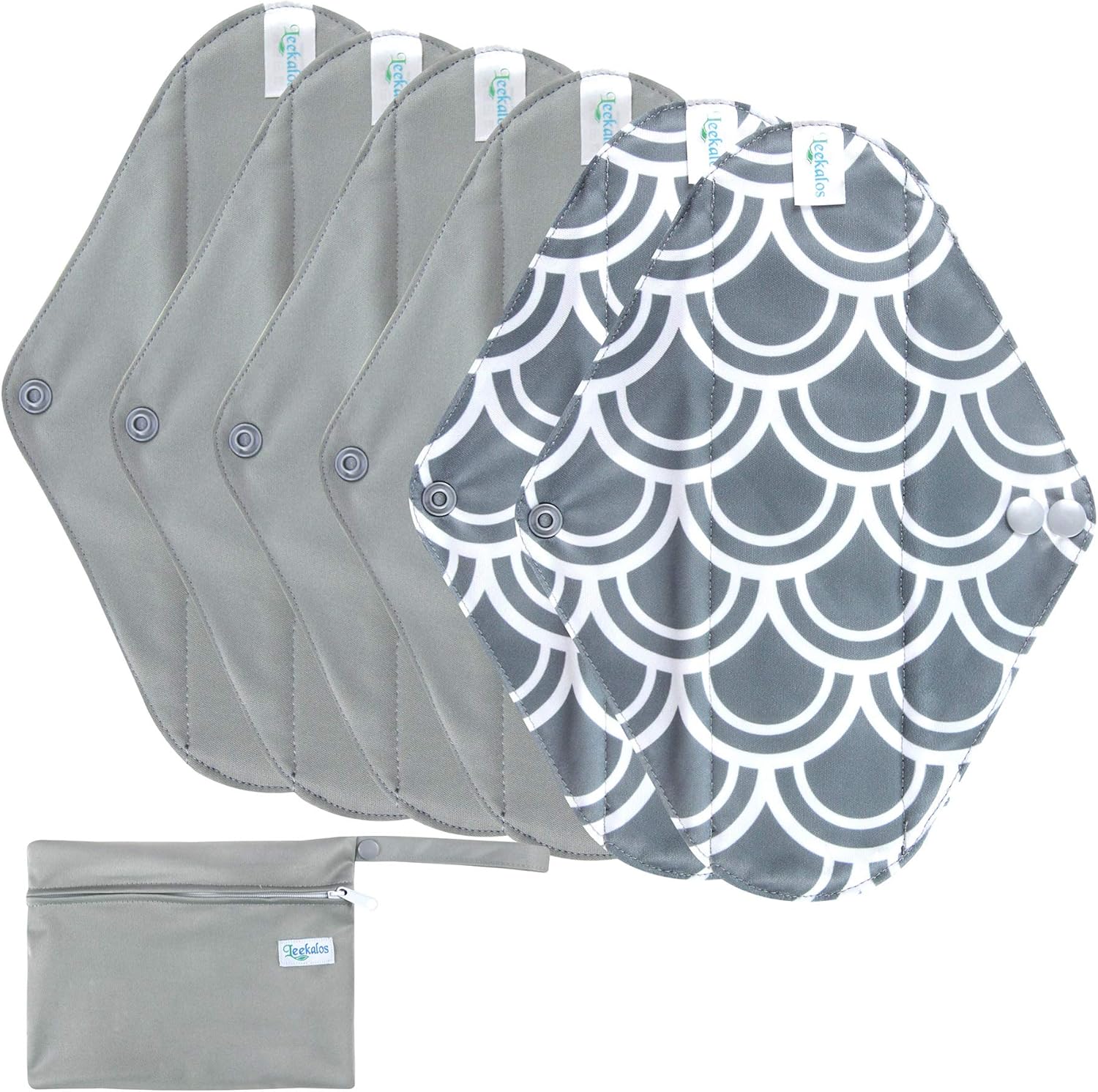 Leekalos Reusable Menstrual Pads - Bamboo Menstrual Cloth Pads | Light Incontinence Pads | Reusable Sanitary Pads - Pack of 6, 1 Cloth Mini Wet Bag