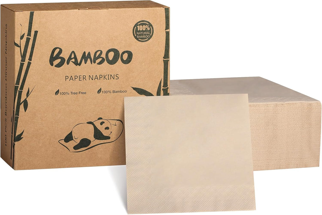 MORGIANA 100 Pcs Disposable Paper Napkins, Eco Napkins Biodegradable, Compostable Serviettes, Brown Cocktail Napkins for Party, Bar, Christma（33 * 33CM）