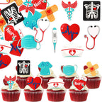 60 Pack Edible Nurse Cupcake Toppers Wafer Paper Nursing School Graduation Medical Instruments Cupcake Picks Medical Rn Nurse Grad Birthday Cake Decorations Party Supplies Style 2