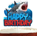 Shark Cake Topper for Boys Girls Baby Shower Happy Birthday Shark Fin Ocean Theme Party Supplies Decoration Blue Glitter Under the Sea Shark Cake Decorations