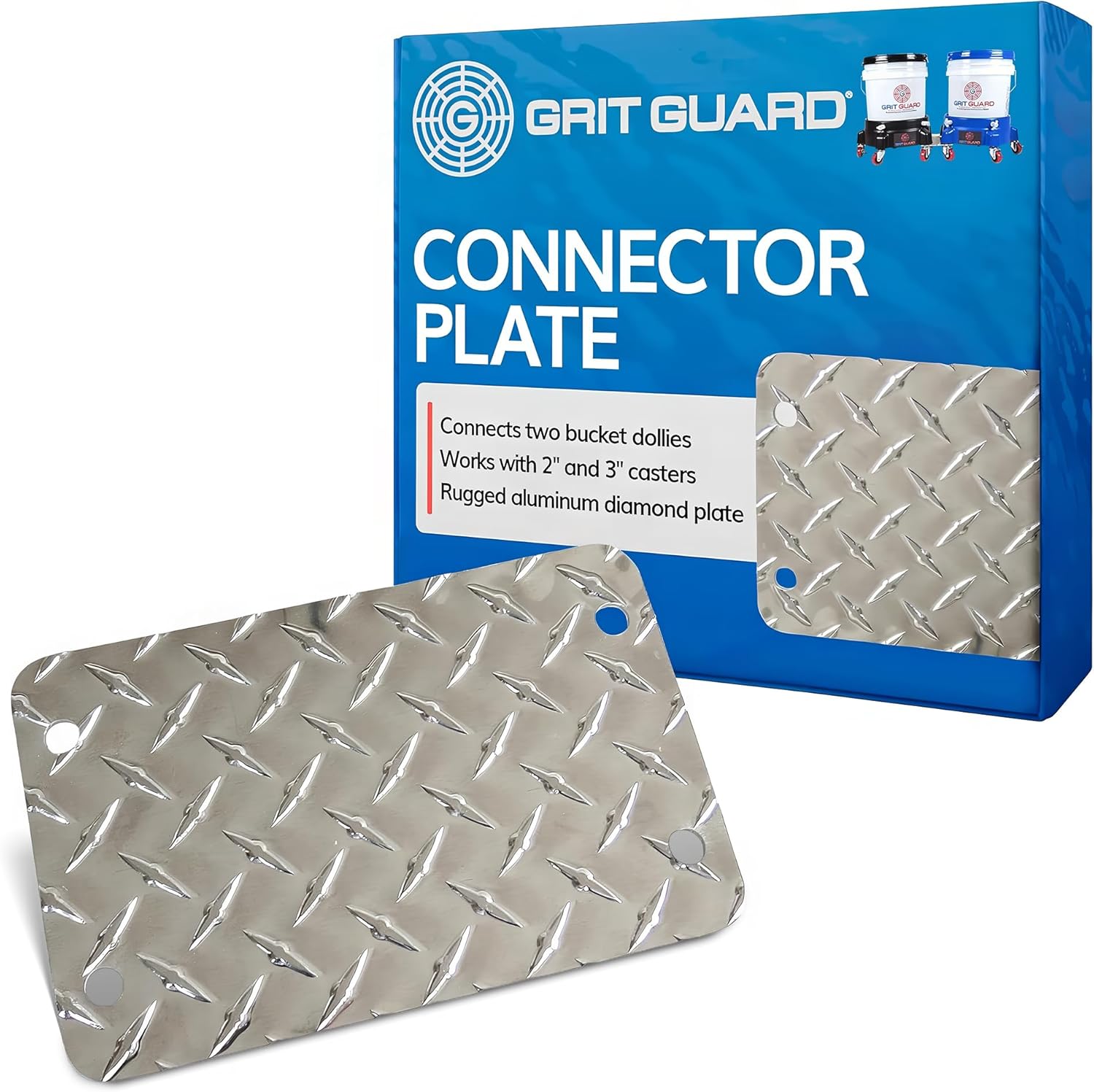 Grit Guard Dual Bucket Dolly Connector Plate, Connect 2 Bucket Dollies, Heavy-Duty Aluminum Plate, Works with 2” & 3” Casters, Auto Detailing, Car Wash Essentials