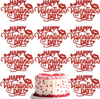 Valentine's Day Cake Toppers, 10PCS Red Glitter Hearts Cupcake Toppers Happy Valentine's Day Topper for DIY Cake Dessert Decor, Valentine Party Supplies Holiday Baking Decorations Gift