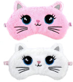 2 Pcs Plush Eye Mask Soft Sleeping Blindfold Eye Cover Comfortable Cute Animal Sleeping Mask Satin Nap Night Eyeshade Cover for Women Men Gift (Pink White Cat Style)