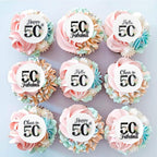 40Pcs Edible Circle Happy 50th Birthday Cupcake Toppers Edible Floral Hello 50 Fabulous Cheers to 50 Cupcake Picks Drink Toppers for Funny Female Floral 50th Birthday Party Decorations
