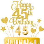 45th Birthday Cake Decorations, 45th Birthday Candles Cake Numeral Candles and Glitter Happy 45th Birthday Cake Toppers Set for Birthday Party Supplies (Gold)