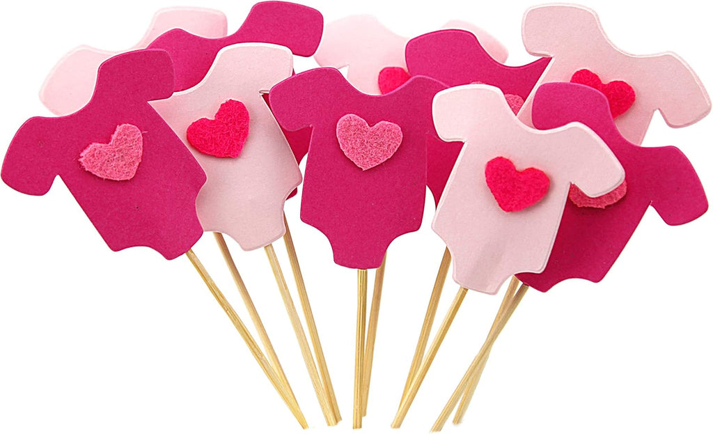 GUCUJI 40 PCS Pink Baby Jumpsuits Baby Shower Cake Cupcake Toppers Picks for Birthday Girls Party Decorations