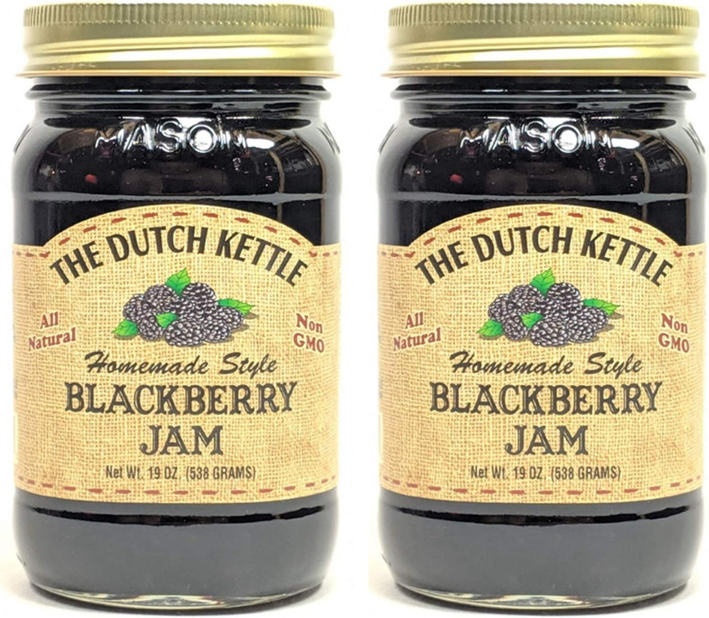 The Dutch Kettle Amish Homemade Style Blackberry Jam Seeded 2 - 19 oz Reusable Jars All Natural Non-GMO No Preservatives