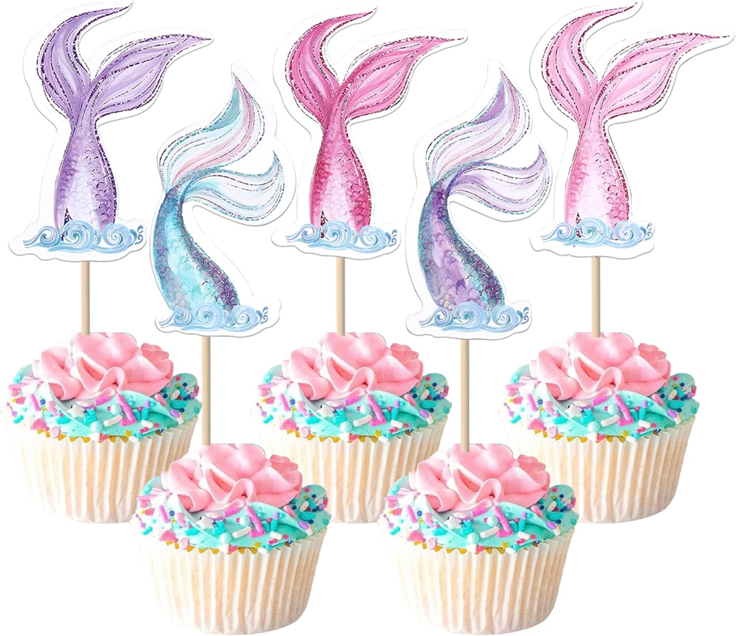 Rsstarxi 40 Pack Mermaid Tail Cupcake Toppers Mermaid Tail Cake Decorations Under the Sea Party Decors Cupcake Picks for Baby Shower Birthday Party Decorations