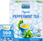 True Organic Premium Peppermint Tea |100 Count Tea Bags | USDA Organic & Kosher Certified |100 Envelop Organic Peppermint Tea Bags for Your Home & Cafe.