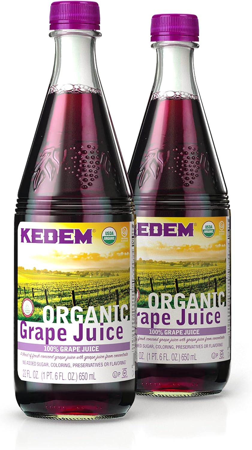 Kedem Organic 100% Grape Juice 22oz (2 Pack) | No Added Sugar, Coloring, Flavoring or Preservatives
