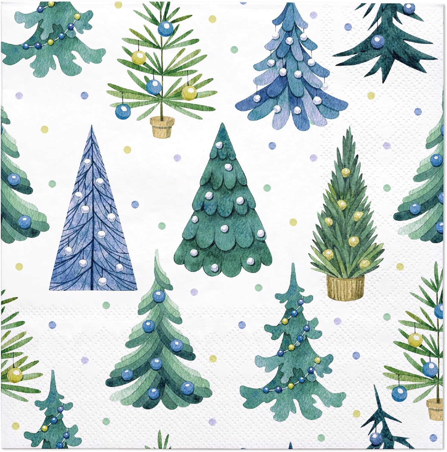 WRAPAHOLIC 50Pcs Christmas Paper Napkins - 3 Ply Blue Christmas Tree Disposable Luncheon Napkin for Christmas Party Supplies Tableware, Xmas Holiday - 6. 5 x 6.5 In