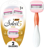 BIC Soleil 5 Glide Women's Disposable 5-Blade Razors, Shea Butter Moisture Bars for Smooth Glide, 2-Pack