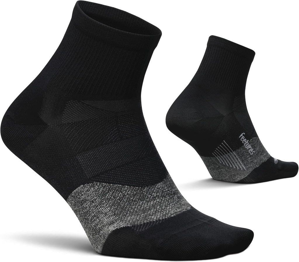 Feetures Elite Ultra Light Cushion Quarter - Sport Sock with Targeted Compression - New Black, S (1 Pair)