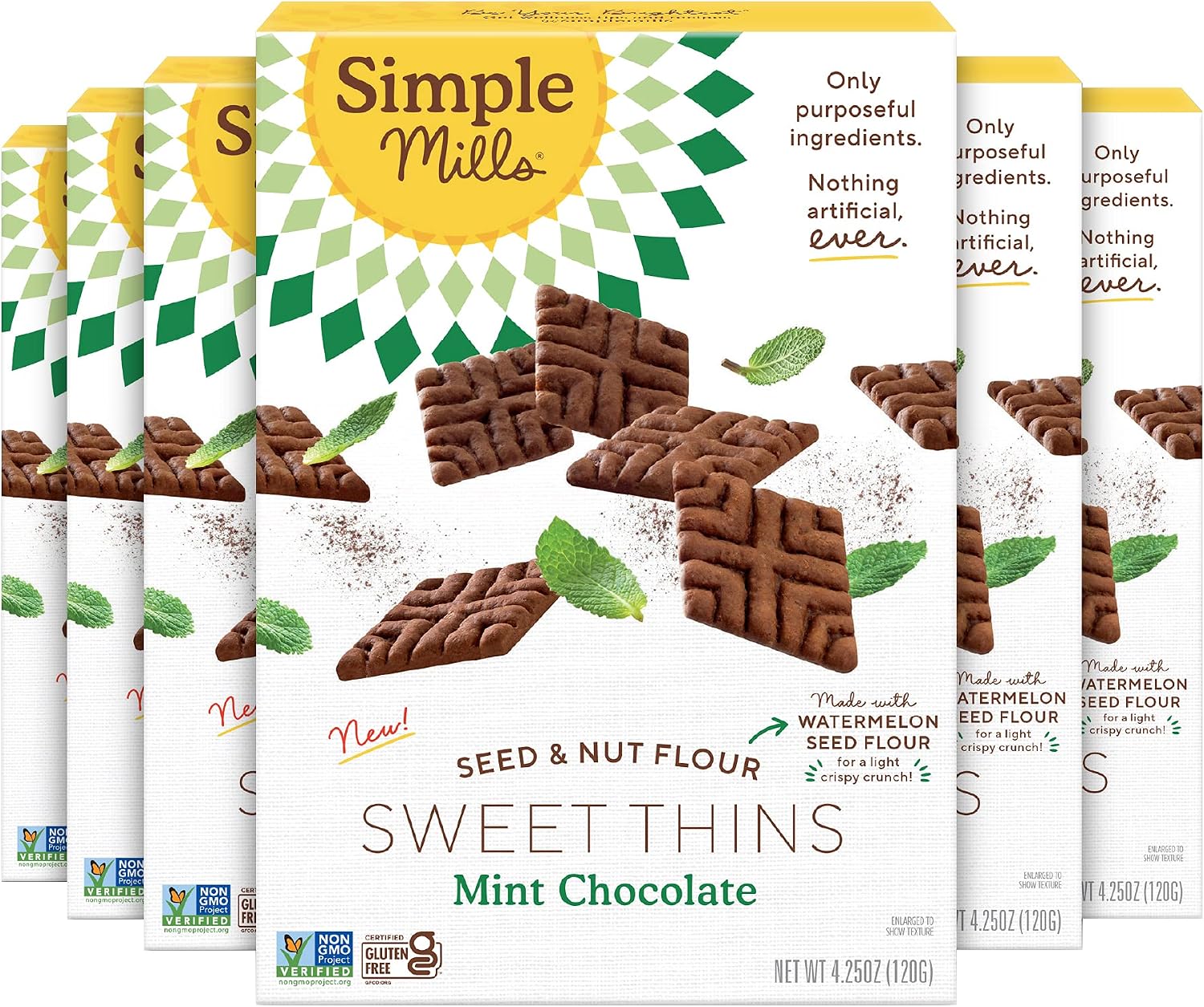 Simple Mills Mint Chocolate Seed and Nut Flour Sweet Thins, Paleo Friendly and Delicious Sweet Thin Cookies, Good for Snacks, Nutrient Dense, 4.25 oz (Pack of 6)